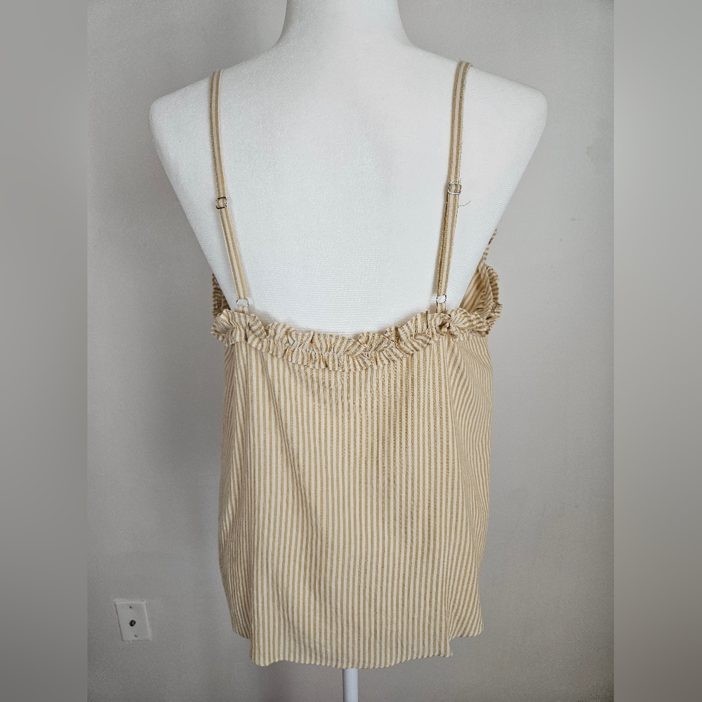 By Together Cream Striped Ruffle Button-Front Crop Top - Picture 2 of 8